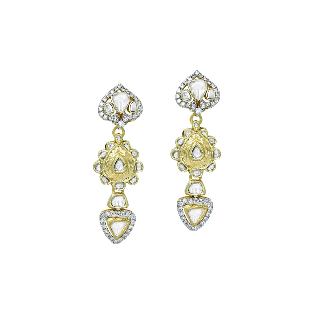 Fusion Polki Earrings with Floral and Geometric Design